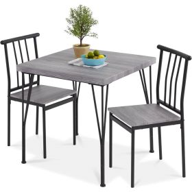 3 Piece Modern Dining Set Grey Wood Table with 2 Chairs
