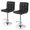 Set of 2 Adjustable Bar Stools Black PU Leather Swivel Seats