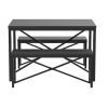 3 Piece Modern Dining Set Black Wood Table with Bench Chairs