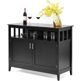 Black Wood Dining Buffet Sideboard Cabinet with Storage Shelf