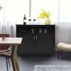 Black Wood Dining Buffet Sideboard Cabinet with Storage Shelf