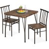 3 Piece Dining Set Black Metal Frame Dark Brown Wood Table