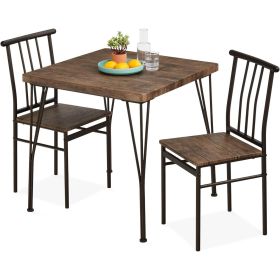 3 Piece Dining Set Black Metal Frame Dark Brown Wood Table