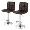 Set of 2 Adjustable Bar Stools Brown PU Leather Swivel Seats