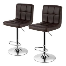 Set of 2 Adjustable Bar Stools Brown PU Leather Swivel Seats