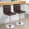 Set of 2 Adjustable Bar Stools Brown PU Leather Swivel Seats