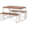 3 Piece Modern Dining Set White Metal Frame Wood Table with Benches