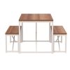 3 Piece Modern Dining Set White Metal Frame Wood Table with Benches