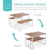 3 Piece Modern Dining Set White Metal Frame Wood Table with Benches