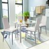 5 Piece Modern Dining Set Glass Top Table with 4 White Chairs