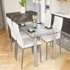 5 Piece Modern Dining Set Glass Top Table with 4 White Chairs