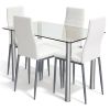 5 Piece Modern Dining Set Glass Top Table with 4 White Chairs