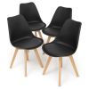 Set of 4 Mid Century Modern Black PU Leather Dining Chairs