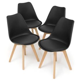 Set of 4 Mid Century Modern Black PU Leather Dining Chairs