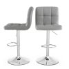 Set of 2 Adjustable Bar Stools Grey PU Leather Seats