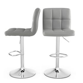 Set of 2 Adjustable Bar Stools Grey PU Leather Seats