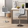 Set of 2 Adjustable Bar Stools Grey PU Leather Seats