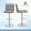 Set of 2 Adjustable Bar Stools Grey PU Leather Seats