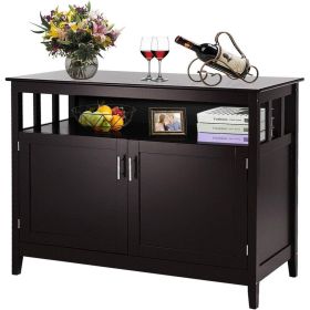 Dark Brown Wood Dining Buffet Sideboard Cabinet with Storage Shelf