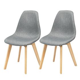 Set of 2 Mid Century Modern Gray Linen Dining Chairs