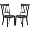 Set of 2 Solid Wood Mission Style Dining Chairs Black Brown Seat