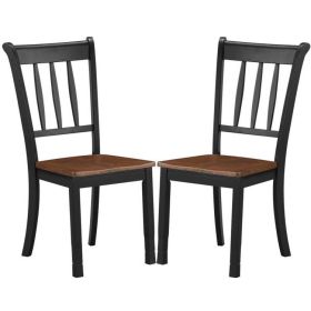 Set of 2 Solid Wood Mission Style Dining Chairs Black Brown Seat