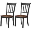 Set of 2 Solid Wood Mission Style Dining Chairs Black Brown Seat