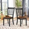 Set of 2 Solid Wood Mission Style Dining Chairs Black Brown Seat