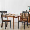 Set of 2 Solid Wood Mission Style Dining Chairs Black Brown Seat