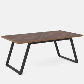 63 Inch Modern Farmhouse Dining Table Brown Wood Black Metal