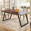 63 Inch Modern Farmhouse Dining Table Brown Wood Black Metal