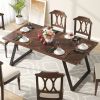 63 Inch Modern Farmhouse Dining Table Brown Wood Black Metal