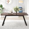 63 Inch Modern Farmhouse Dining Table Brown Wood Black Metal