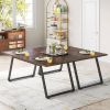63 Inch Modern Farmhouse Dining Table Brown Wood Black Metal