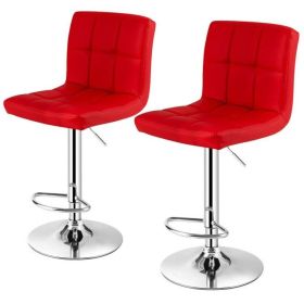 Set of 2 Adjustable Bar Stools Red PU Leather Seats