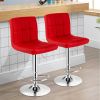 Set of 2 Adjustable Bar Stools Red PU Leather Seats