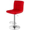 Set of 2 Adjustable Bar Stools Red PU Leather Seats