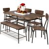 6 Piece Modern Dining Set Brown Wood Table with 4 Chairs Bench