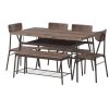6 Piece Modern Dining Set Brown Wood Table with 4 Chairs Bench