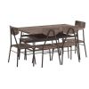 6 Piece Modern Dining Set Brown Wood Table with 4 Chairs Bench