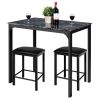 3 Piece Modern Dining Set Black Faux Marble Table with Stools