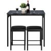 3 Piece Modern Dining Set Black Faux Marble Table with Stools