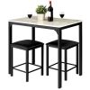 3 Piece Modern Dining Set Faux Marble Table with 2 Black Stools