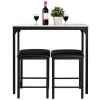 3 Piece Modern Dining Set Faux Marble Table with 2 Black Stools