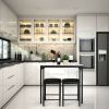 3 Piece Modern Dining Set Faux Marble Table with 2 Black Stools