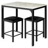 3 Piece Modern Dining Set Faux Marble Table with 2 Black Stools