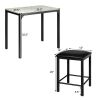 3 Piece Modern Dining Set Faux Marble Table with 2 Black Stools
