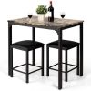 3 Piece Modern Dining Set Brown Faux Marble Table with Stools