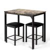 3 Piece Modern Dining Set Brown Faux Marble Table with Stools