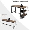3 Piece Industrial Dining Set Wood Table with 2 Benches Wine Rack
